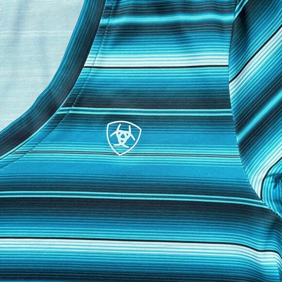 AriatTEK Women’s Striped V-Neck Performance Shirt Size Large Turquoise Stretch - Picture 6 of 7